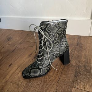 Lace Up Zipper Snake Print Ankle Boots